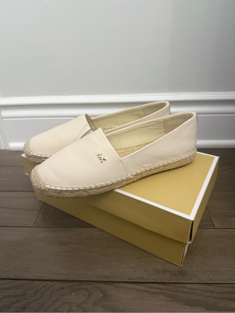 Michael Kors Ivory Leather Espadrille Slip-Ons